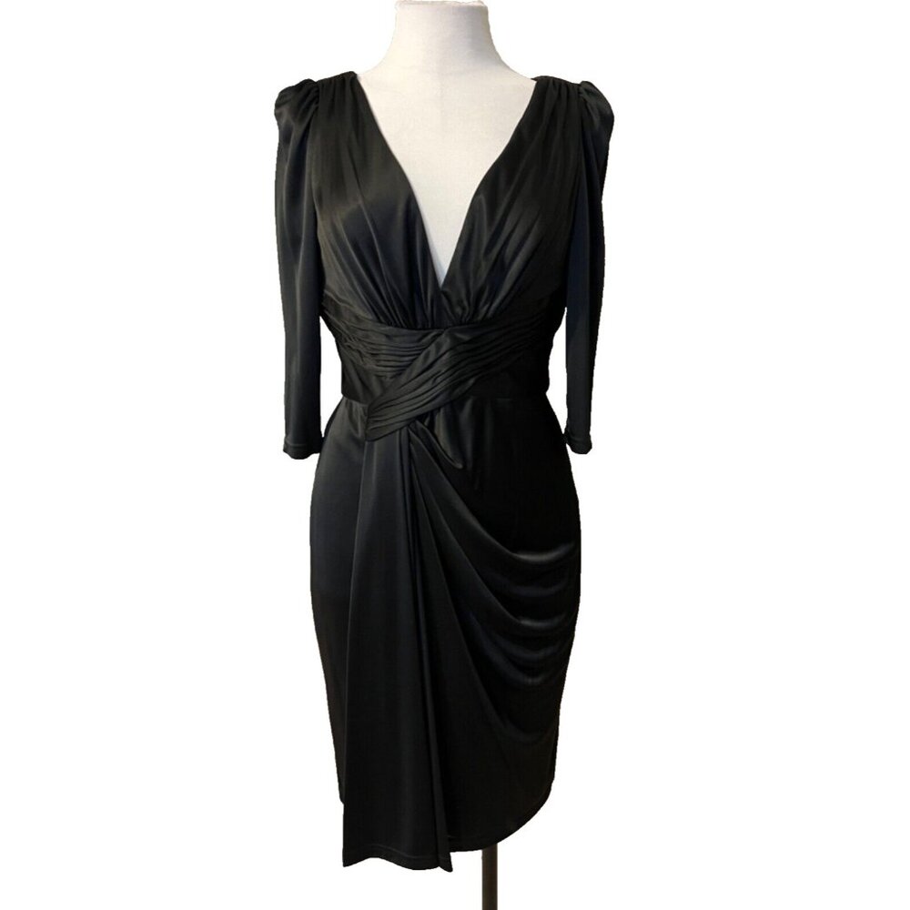 Marc Bouwer party Dress 6 V Neck Black Keyhole Back Sexy Silky Sheath $495 NWT - Picture 9 of 14